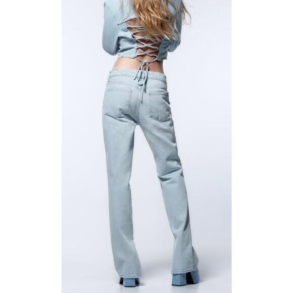 Zara Split‎ Hem Slim High-Rise Full Length Light Wash Jeans Size 10 - Picture 3 of 8